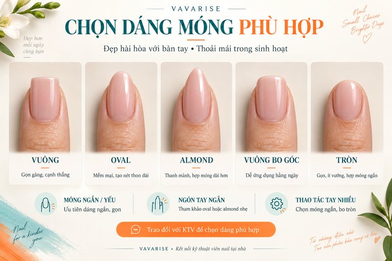 Các dáng móng gọn gàng trên bàn tay