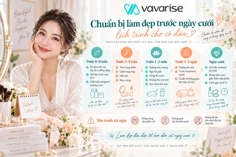 Cô dâu chuẩn bị trước lễ cưới bên váy cưới
