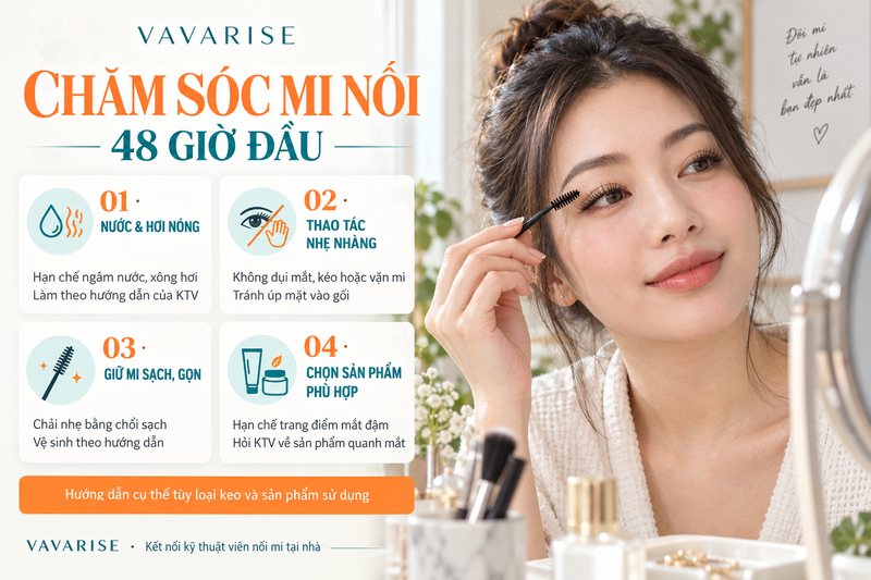 Chải mi nối nhẹ nhàng bằng chổi sạch