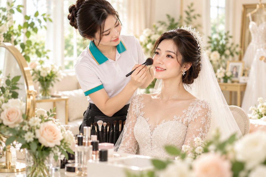 Kỹ thuật viên VAVARISE trang điểm cô dâu tại nhà