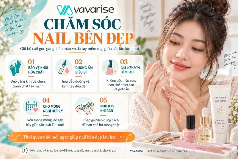 Chăm sóc móng và da tay để giữ nail bền đẹp
