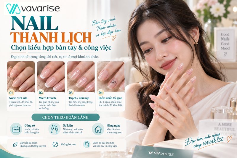 Bộ nail thanh lịch tông nude tự nhiên