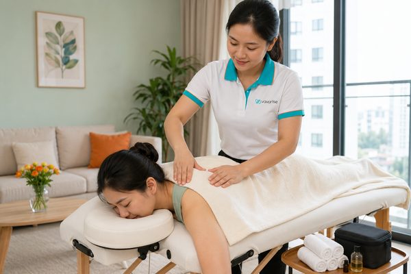 Kỹ thuật viên VAVARISE massage lưng thư giãn tại nhà